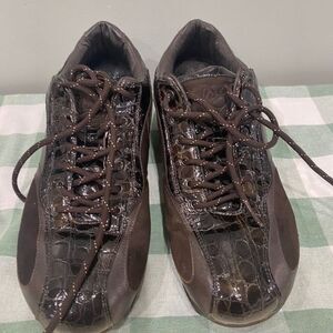 Asgi Womens Brown Leather patentleather Sneakers